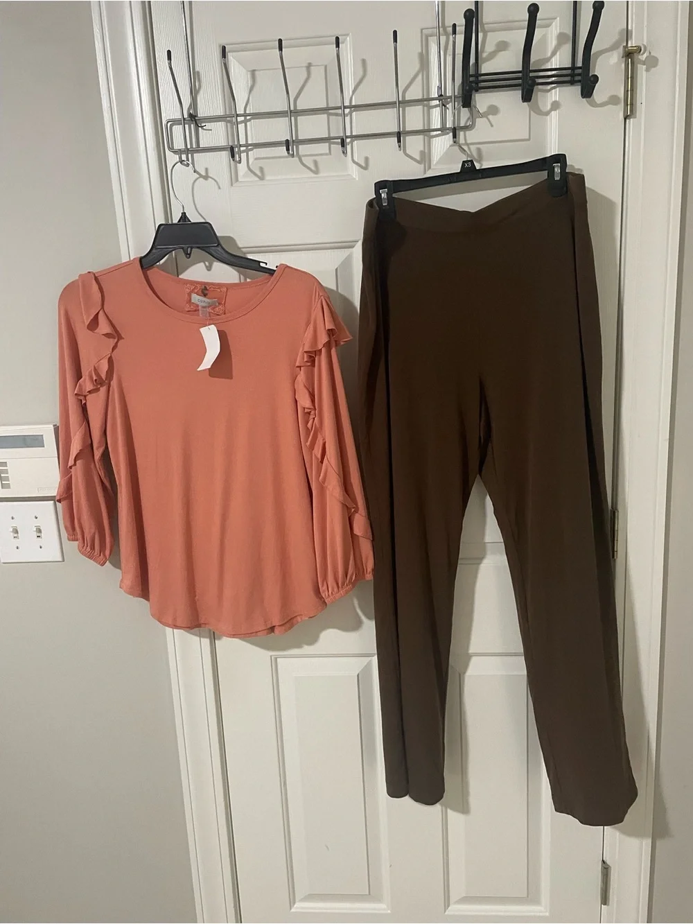 Women’s Coral Ruffle Sleeve Top by cupio Susan graver large brown pants new